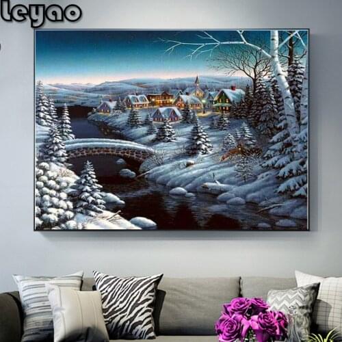 5D DIY Diamond Painting winter lake house landscape Full Square Beads Home Decoration Embroidery Snow Picture Craft Art Kits