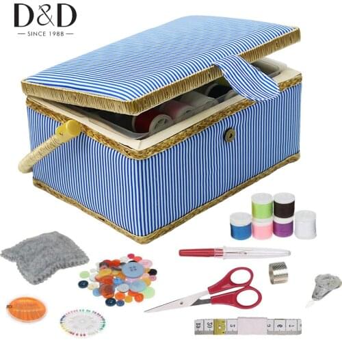Sewing Storage Box with Sewing Accessories Sewing Kits Handmade Wood&Fabric DIY Crafts Organizer Box Gift for Mother 24*17.5*13c