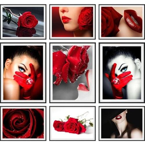 5d diy full square Diamond embroidery Red and black series diamond painting Cross Stitch Rhinestone mosaic decor