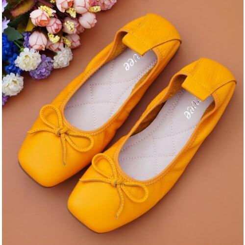 Cow Leather Womens Casual Flats Bailarinas Luxury Brand Shoes Woman Sweet Bow Ballet Female Boat Shoes Slip-on Loafers Feminino