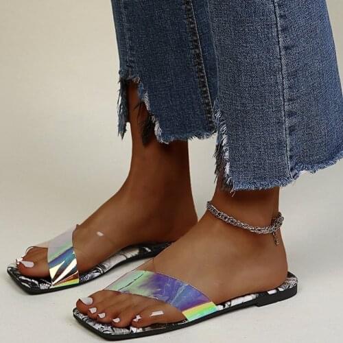 Larged-Sized 43 New Arrivals 2021 Flat Slippers For Women Outdoor Slides Pu Leather Ladys Chaussure Femme Leapoard Shoes