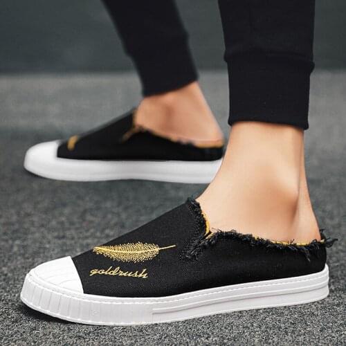 Brand Fashion Trend Mens Shoes Spring 2021 New One-legged Lazy Shoes Canvas Shoes Half-drag All-match Casual Mens Shoes