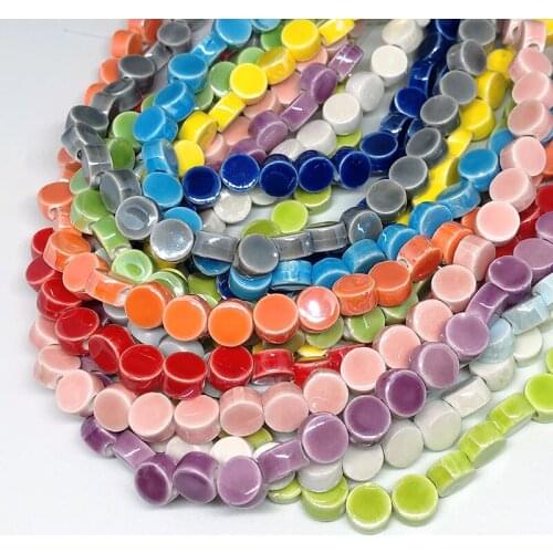 10pcs/lot Ceramic Beads 4*8mm Oblate Round Procelain Glaze Spacer Loose Beads For Jewelry Making Bracelet DIY