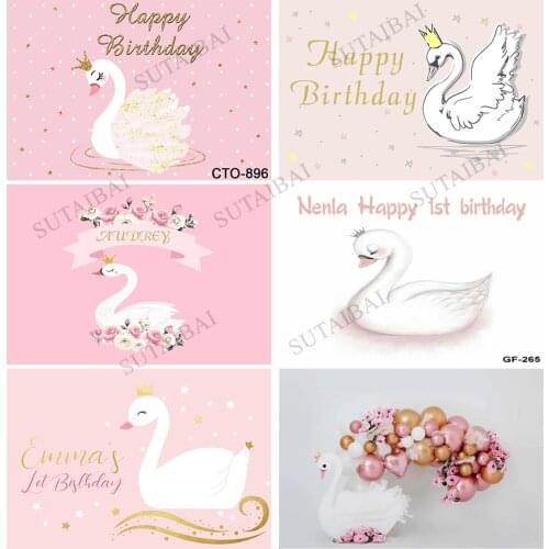 1st Birthday Backdrop Photophone Swan Decor Party Pink Custom Girl Photocall Wallpaper Baby Shower Background Banners