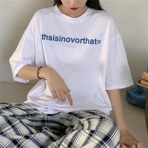 Womens T-shirts Tops Japanese Kawaii Ulzzang Loose Casual Ins Letter Print Tshirt Female Korean Harajuku Clothes For Women