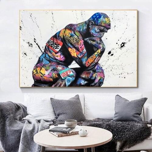 Graffiti Art Thinker Man Paintings on The Wall Art Posters and Prints Portrait of Think Canvas Pictures for Living Room Decor