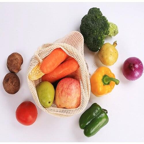 Cotton Mesh Vegetable Bags Produce Bag Reusable Cotton Mesh Vegetable Storage Bag Kitchen Fruit Vegetable with Drawstring