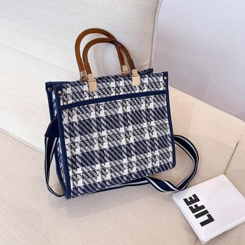 Canvas Tote Bags Women Shopper Bags Luxury Designer Handbags 2021 Fashion French Style Retro Plaid Large Capacity Crossbody Bags