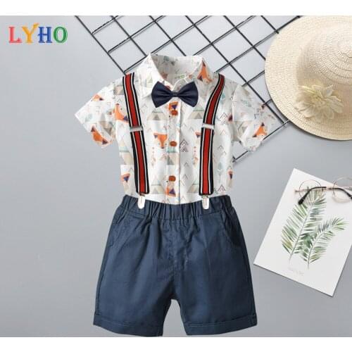 2021 Summer Boys Clothes Shirt & Shorts Pants Belt Suit 3 Pcs Casual Baby Clothing Kids Outfit Sets Short Sleeve Animal Printing
