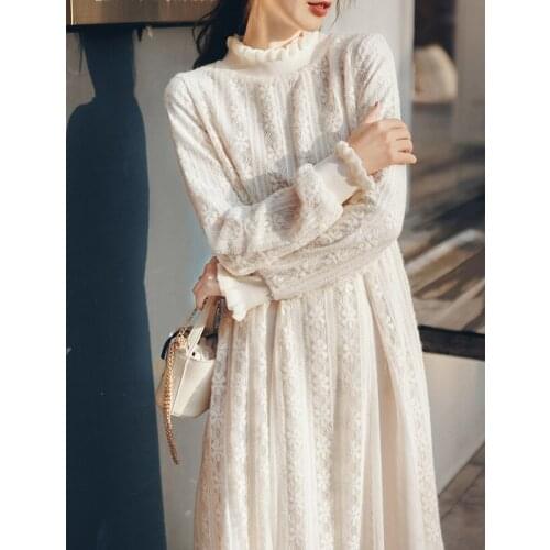 Lace dress women 2021 winter new womens ruffled net yarn bottoming skirt waist was thinner mid-length skirt