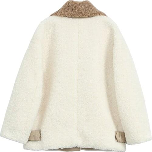 Spring Autumn Faux Sheep Skin Lambs Wool Motorcycle Zipper Fur Collar Thick Warm Leather Jacket Women Outerwear