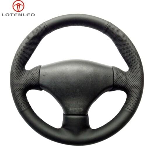 LQTENLEO Black Artificial Leather Car Steering Wheel Cover For Peugeot 206 1998-2005 206 SW 2003 2004 2005 206 CC 2004 2005