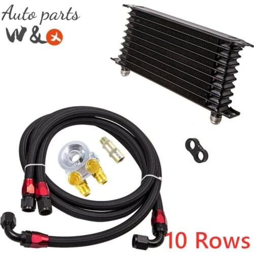 Engine Oil Radiator 10 Rows Oil Cooler AN10 & GREX Oil Adapter With Thromastat Aluminum OC-TOL10-5BK