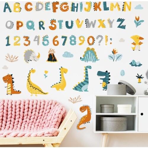 Cartoon Dinosaur Letters Numbers Wall Stickers Boy Girl Room Decoration Kids Early Education Wall Decal Vinyl Bedroom Decor