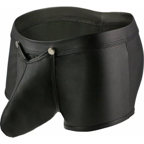 Men Erotic Sex PU Leather Strappy Boxer Lingerie Wet Shorts Latex Club Patent Underwear Male Boxers