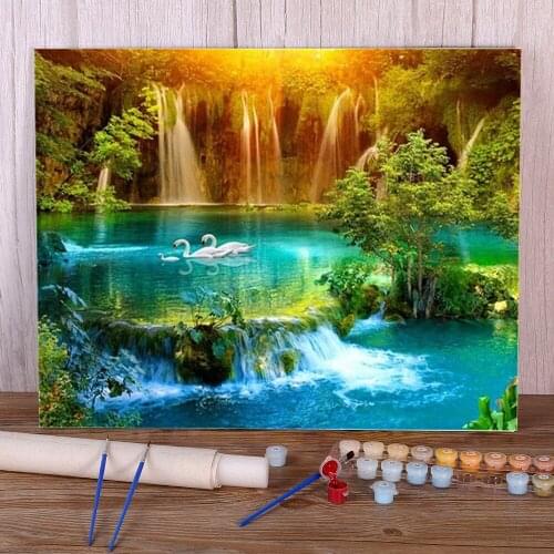Waterfall Landscape DIY Paint By Numbers Kit Oil Paints 40*50 Paiting By Numbers Home Decor For Children Wholesale Art