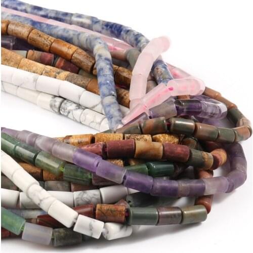 Natural Stone Round Agates Jaspers 5x8mm Tube Rondelle Spacer Beads for Needlework Jewelry Making Diy Bracelet Necklace 15 Inch