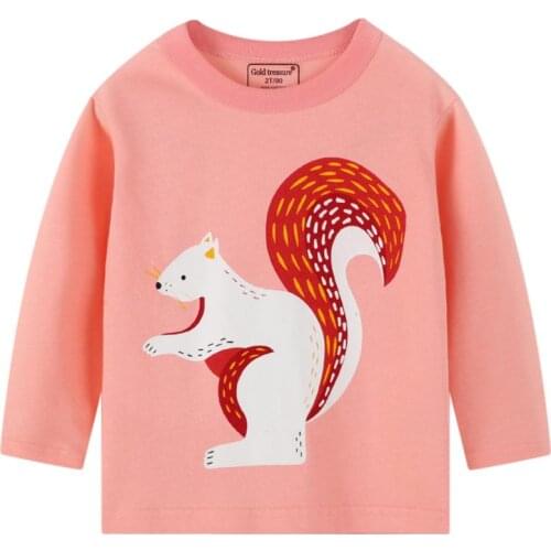 Autumn New Girls Long-sleeved T-shirt Cartoon Animals Print Cotton Western-style Tops For Girls Round Neck Baby Clothes