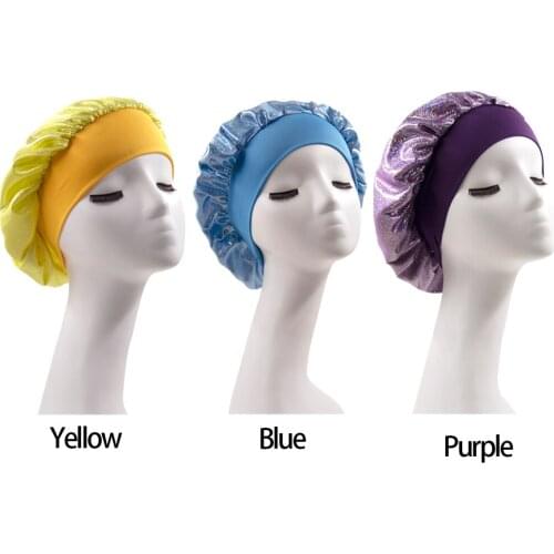 New Product Hot Sale Fashion Small Elastic Double Layer Bright Color Satin Night Hat Popular In Europe And America