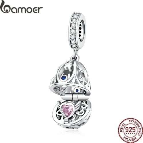 Bamoer Easter Series 925 Sterling Silver Opened Box Egg Pendant Charm for Women Original Charm Bracelet Necklace Bijoux SCC1465
