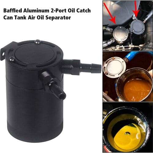 Baffled Aluminum 2-Port Oil Catch Can Tank Air Oil Separator