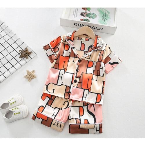 Girls Satin Silk Pajamas Set Kids Boy Cartoon Sleepwear Outfits Summer Toddler Short Sleeve+shorts Boy Leisure Wear Home Clothes