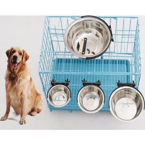 Pet Dog Cat Bowl Stainless Steel Dog Feeders Cage Non Slip Hanging Food Dish Drinking Water Dog Feeder For Dogs Cats Supplies