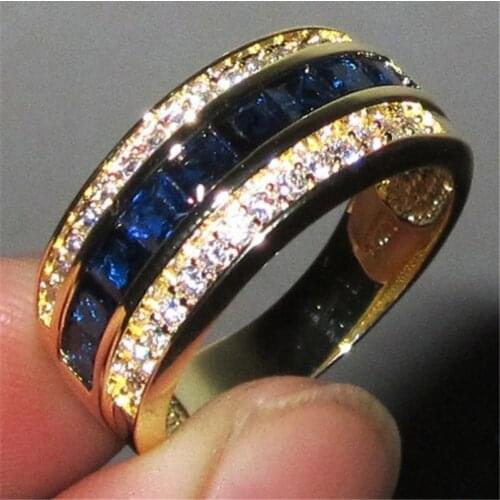 Full Diamond Sapphire Ring for women 18k Gold Bague or Jaune Bizuteria for Jewelry Anillos Men Gemstone anel jewelry Gold Ring