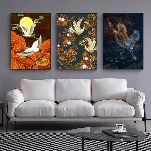 Chinese Style Cranes Flying Birds Animal Flower Poster Canvas Print Painting Wall Art Living Room Home Decoration