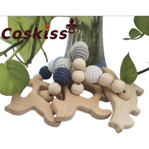 Coskiss Baby Teether Wooden Natural Molar Toy Baby Gift Toddler Teether Newborn Baby Bracelet Suitable For More Than 4 Months