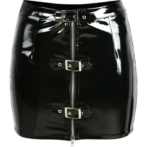 Adjustable Keyhole Vinyl PU Leather Skirts Shiny PVC Latex Tight Pencil Mini Skirts For Women Punk Style 2021 Spring Fashion