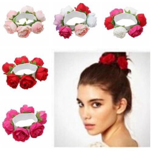 1pcs Bohemian Women Rose Flower Hair Scrunchies Hair Bands Ties Ponytail Holder Hair Accessories Women Girls Head Bands
