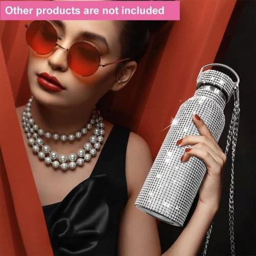 350/500/750ml Luxury Red Box Gift Creative Diamond Thermos Bottle Fashion Stainless Steel Water Bottle With Metal Chain