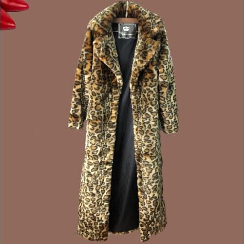 Womens leopard fur coat mink fur coat long fashion casual top Europe and America loose large size warm windbreaker