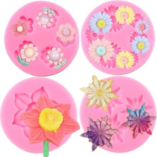Flower Silicone Mold Daisy Daffodil Cupcake Topper Fondant Molds Wedding Cake Decorating Tools Chocolate Candy Resin Moulds