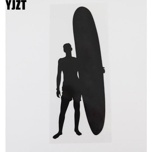 YJZT 8.4CMX19.4CM Sports Surfer With Board Decal Vinyl Car Sticker Black/Silver 8A-1099
