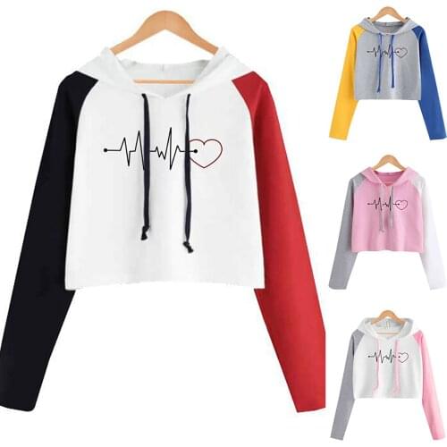 New Womens Long Sleeve Hoodie Pullover Cute Print Colorblock Sweatshirt Blouse Tops Sweet Girl Valentines Day Sweater Hoodie F