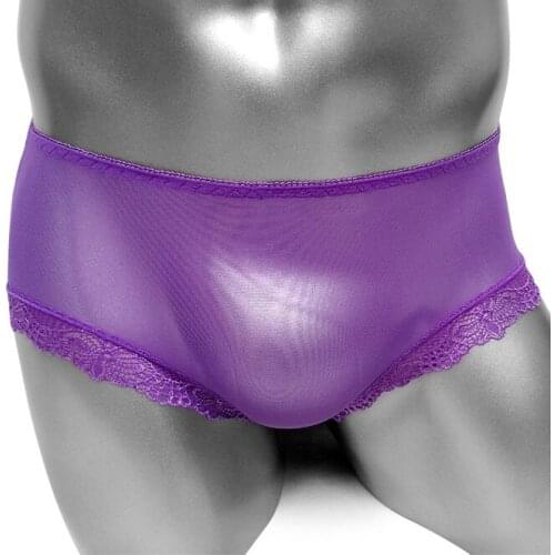 Thin Sheer Sissy Panties See-through Mesh Men Boxer Underwear Lace Cuff Sexy Lingerie for Mens Gay Panties Underpants