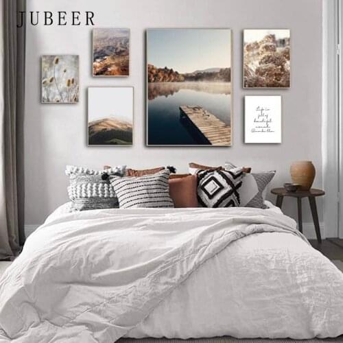 Fog Autumn Poster and Prints Forest Lake Canvas Painting Nature Landscape Decorative Pictures Wall Art Picture Home Decoration