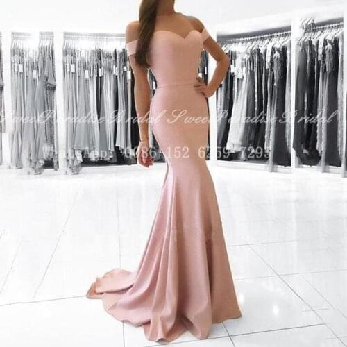 2020 Blush Pink Bridesmaid Dresses Mermaid Off Shoulder Long Sweep Train Women Wedding Party Dress Vestido De Festa De Casamento