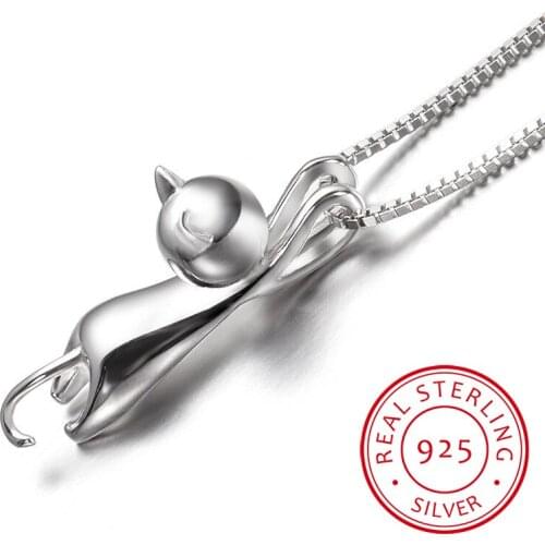 925 Sterling Silver Necklaces Cats Pendants&necklaces Pure Sterling Silver 925 Kitty Necklace Jewelry Collar Colar De Plata