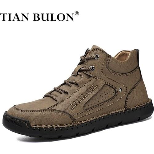 Winter Mens Boots Leather Mens Snow Boots Warm Plush Mens Boots Handmade Mens Motorcycle Boots Outdoor Sneakers Botas Hombre