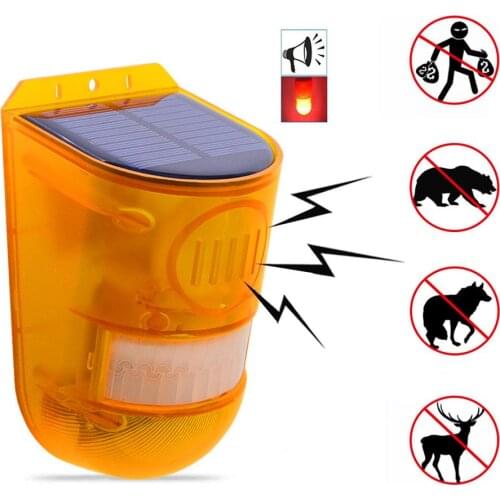 Solar Sound Alert Flash Warning Sound&Light Alarm Motion Sensor 110Decibels Siren 6flash Red Lights Strobe Security Alarm System