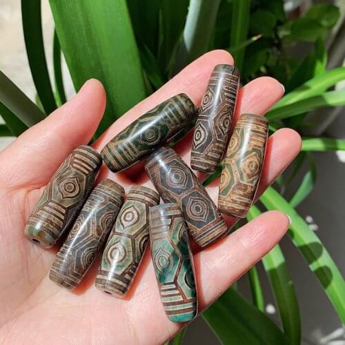 1PC 40mm Dragon Eyes Natural Tibetan Dzi Agates Beads Buddha Jewelry Ancient Grey Green Agat Stone Beads for Women Men Healing