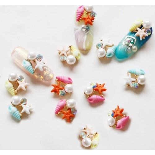 20pcs new Alloy 3D Nail Art Stickers shell starfish pearl jewelry Glitter nail gel tools nail DIY Rhinestone Decorate