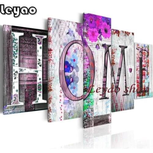 Large Abstract Art Pure Color Foundation Purple 5 Pieces Home Decoration Diamond painting Multi-Picture Diamond Embroidery