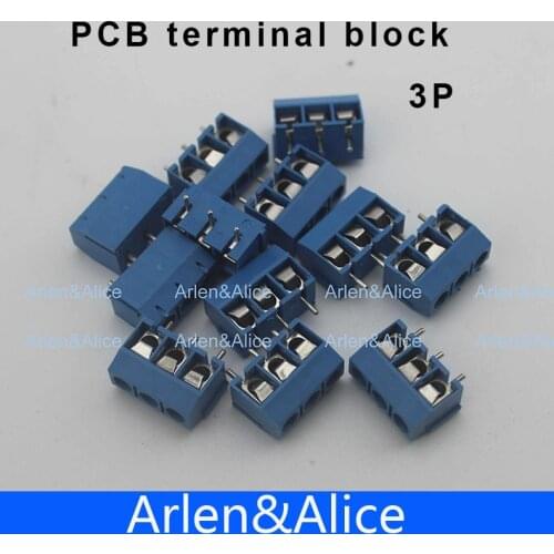 500 pcs 3 Pin Screw blue PCB Terminal Block Connector 5mm Pitch
