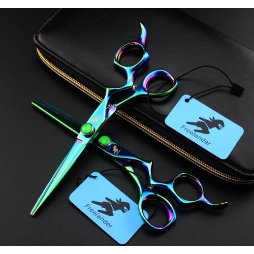 6" hair dressing scissors Green curved handle hairdressing barber thinning scissors hairdresser japanese hair cutting shears
