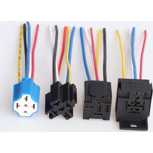 Car Relay Socket 4/5 Pin With Cable Wire Connector Ceramic Quincunx Square 12-24V Universal For Auto Refit Accessories