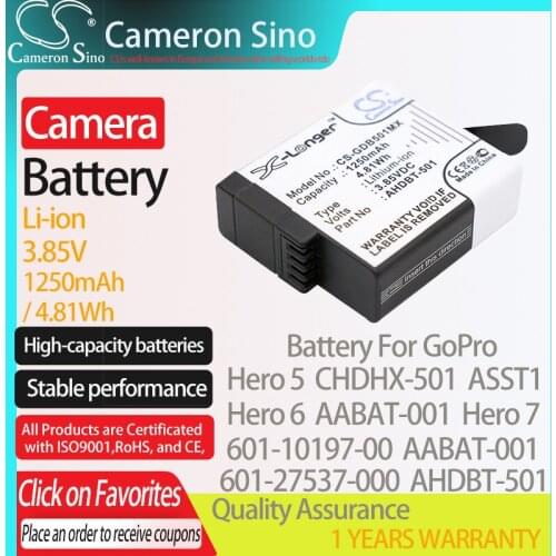 CameronSino Battery for GoPro Hero 5 CHDHX-501 ASST1 Hero 6 AABAT-001 CHDHX-701 Hero 7 Black fits GoPro AABAT-001 camera battery